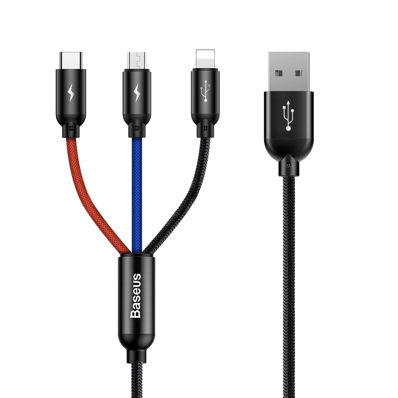کابل تبدیل USB به microUSB/USB-C /لایتنینگ باسئوس مدل CAMLT-BSY01 طول 1.2 متر